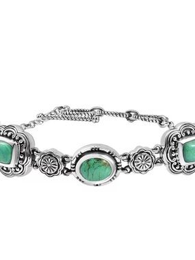 Sterling Silver Turquoise Station Bracelet - Green Turquoise